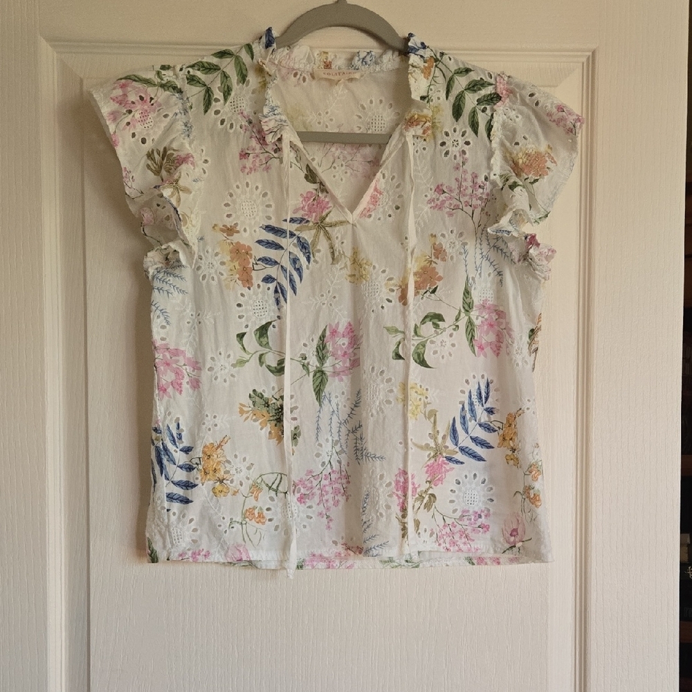 Solitaire White Ruffled Tie Front Blouse